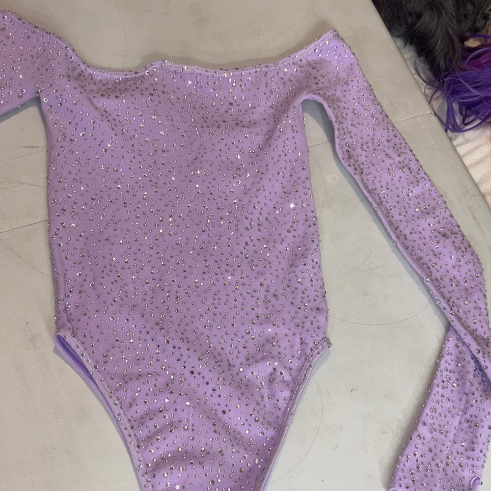 #23 Lavender Long Sleeve Bodysuit with Rhinestones - Picture 4 of 6